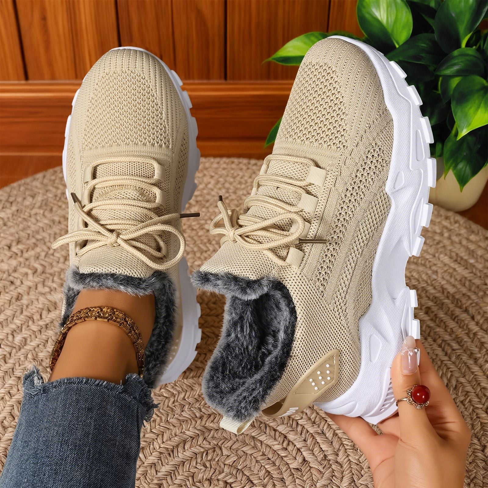 Alina™ - Lässige, leichte Fleece-Sneaker mit Schnürung - Image 3