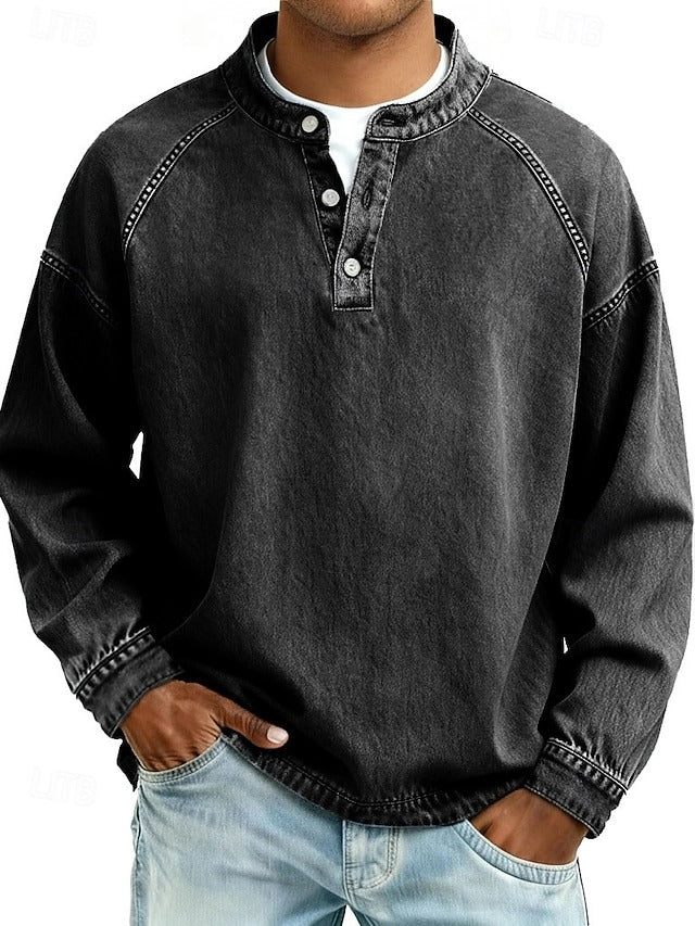 Amir | Retro-inspirierter Henley-Pullover mit Used-Look und langen Ärmeln - Image 2