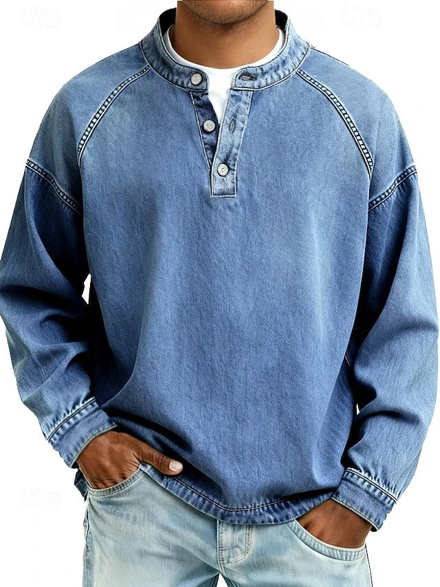Amir | Retro-inspirierter Henley-Pullover mit Used-Look und langen Ärmeln - Image 3
