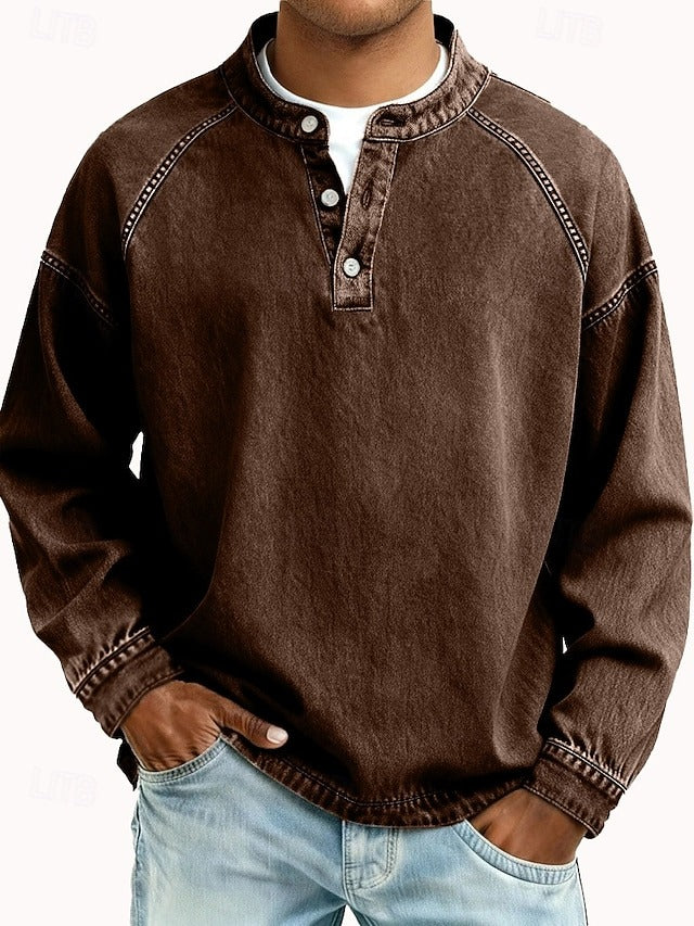 Amir | Retro-inspirierter Henley-Pullover mit Used-Look und langen Ärmeln - Image 8