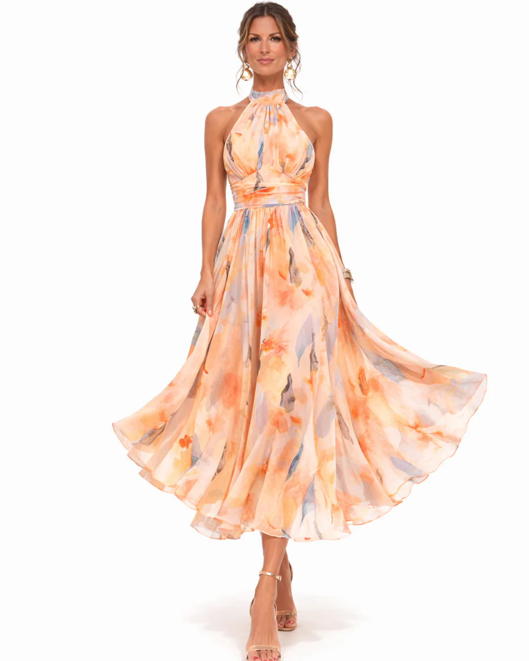 Aurora - Aquarell Druck Halter Neck Kleid - Image 2