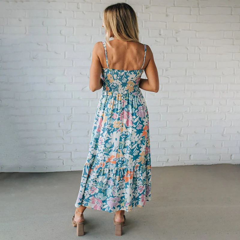 Blumenkleid Maxi mit gerafftem Oberteil und verstellbaren Trägern - Image 3