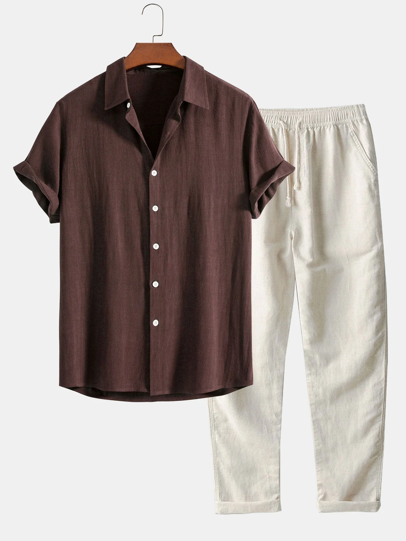 Button-Up Hemd und gerade geschnittene Hose aus Leinen-Rayon-Mischung - Image 2