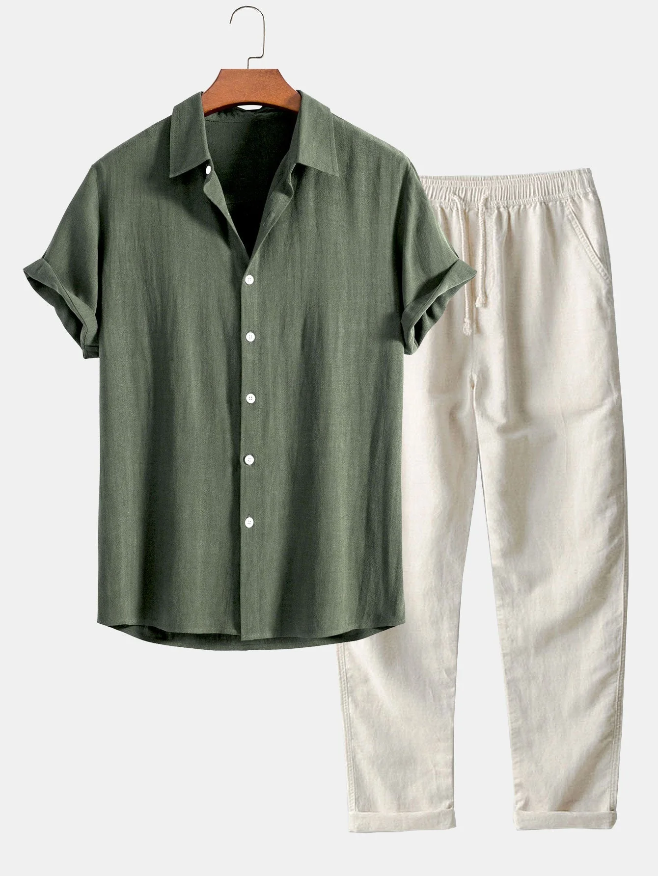 Button-Up Hemd und gerade geschnittene Hose aus Leinen-Rayon-Mischung - Image 3