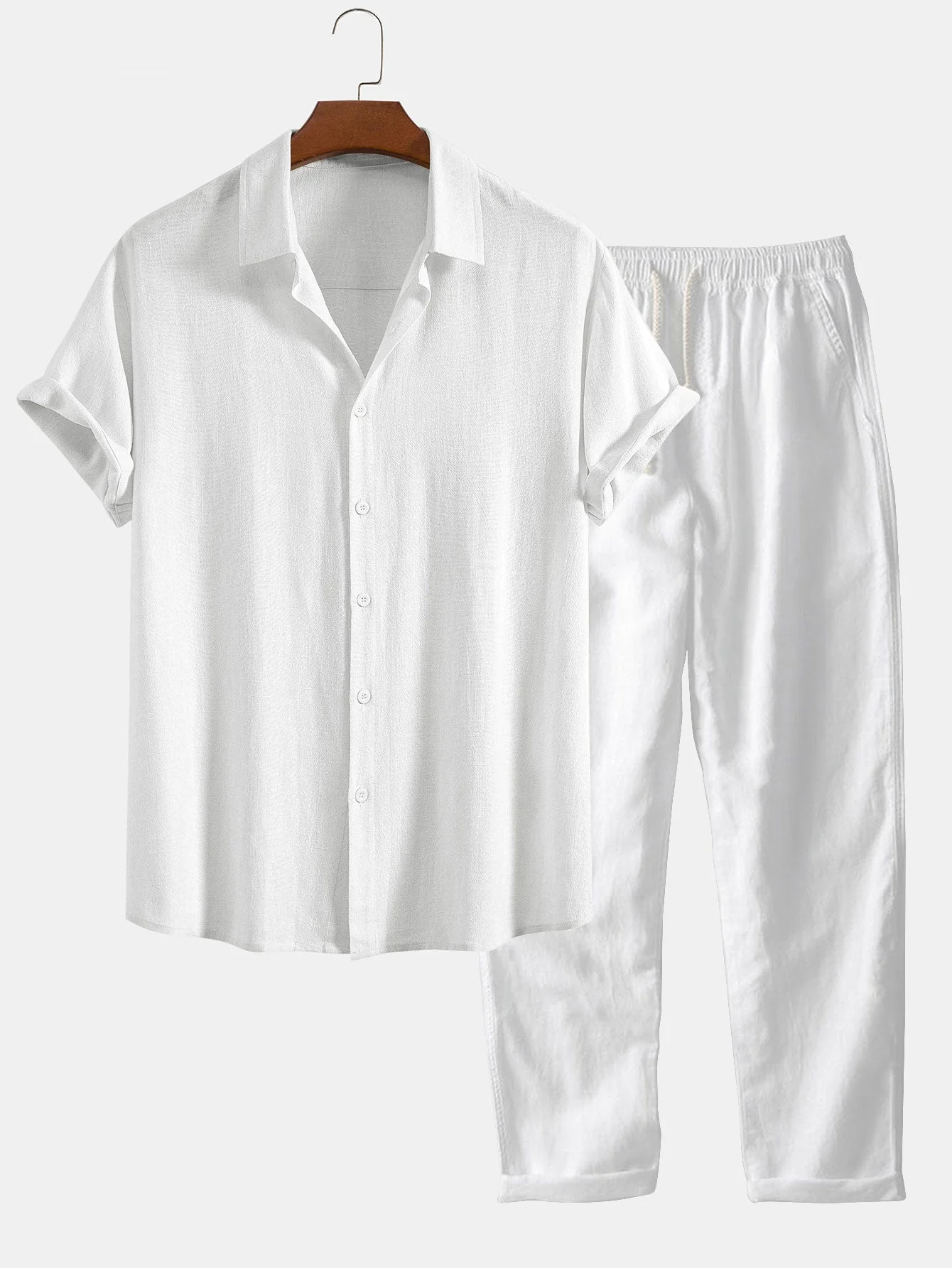 Button-Up Hemd und gerade geschnittene Hose aus Leinen-Rayon-Mischung - Image 5