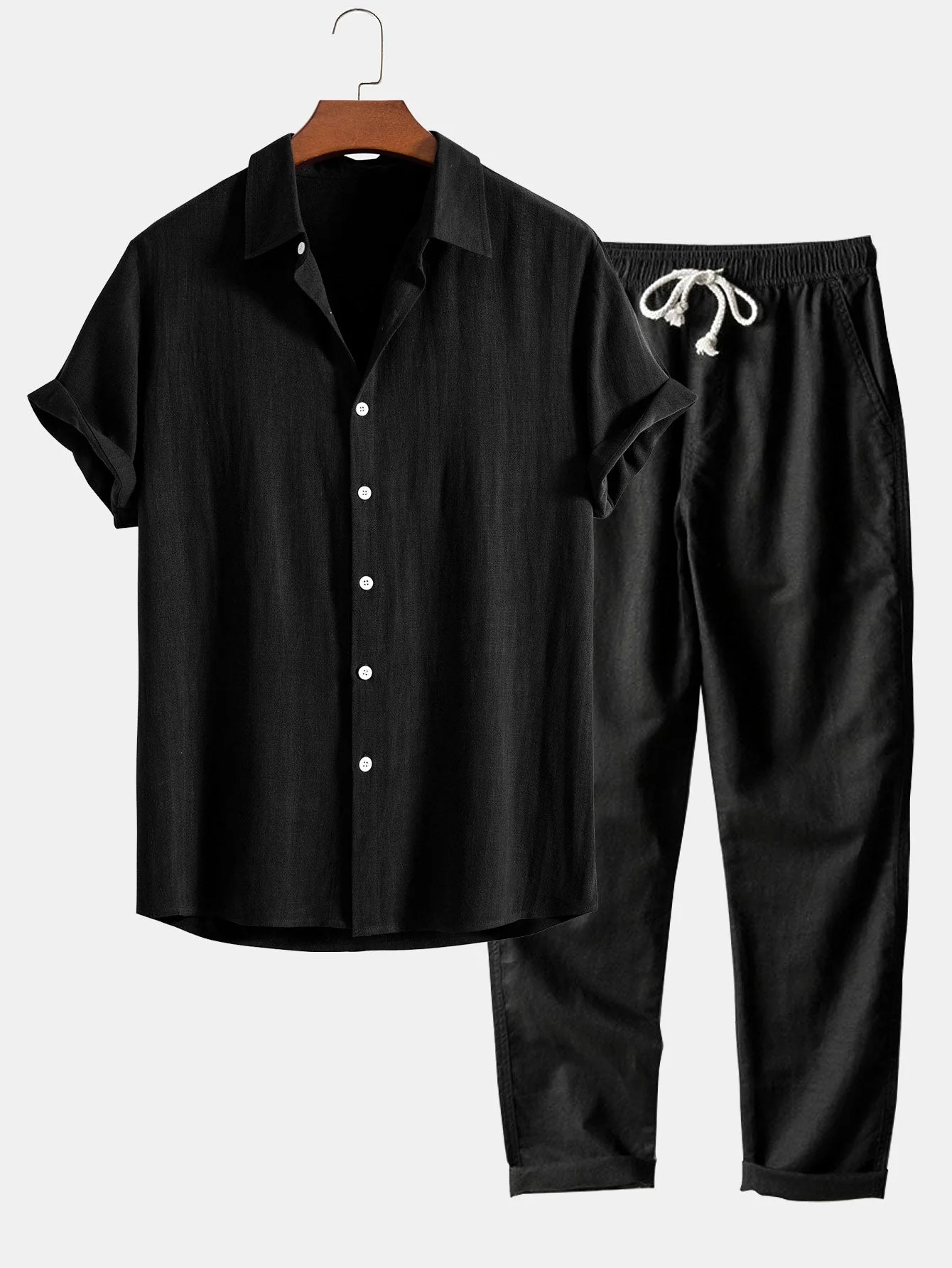 Button-Up Hemd und gerade geschnittene Hose aus Leinen-Rayon-Mischung - Image 6