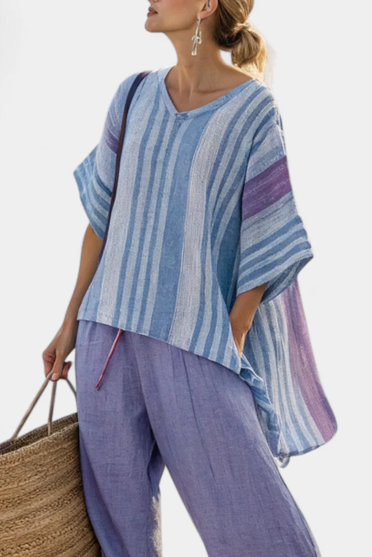 Carlotta – top elegante Lavendel und Himmelblau und Leinenhose - Image 2