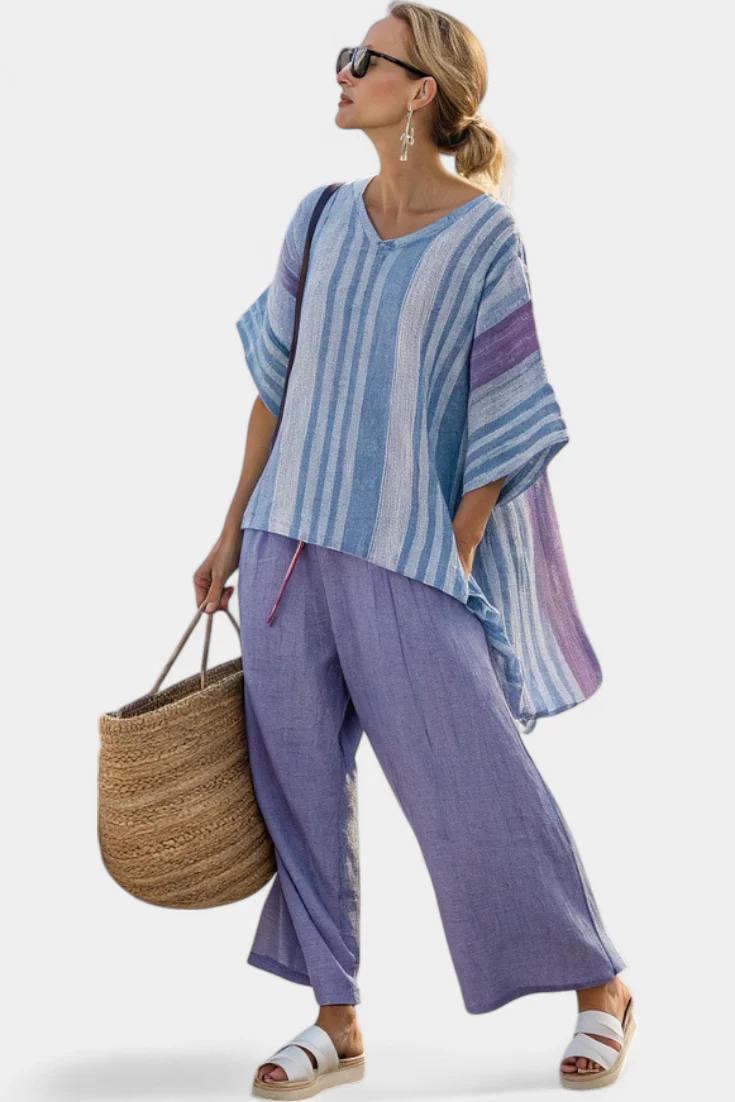 Carlotta – top elegante Lavendel und Himmelblau und Leinenhose - Image 4
