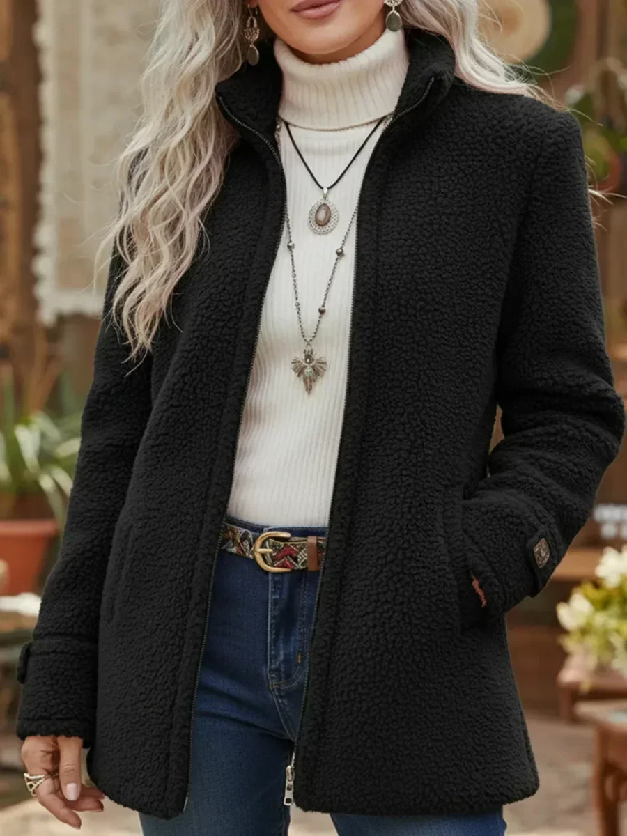 Chanelle | Stehkragenjacke mit durchgehendem Reißverschluss aus luxuriösem Lammwollgefühl - Image 4