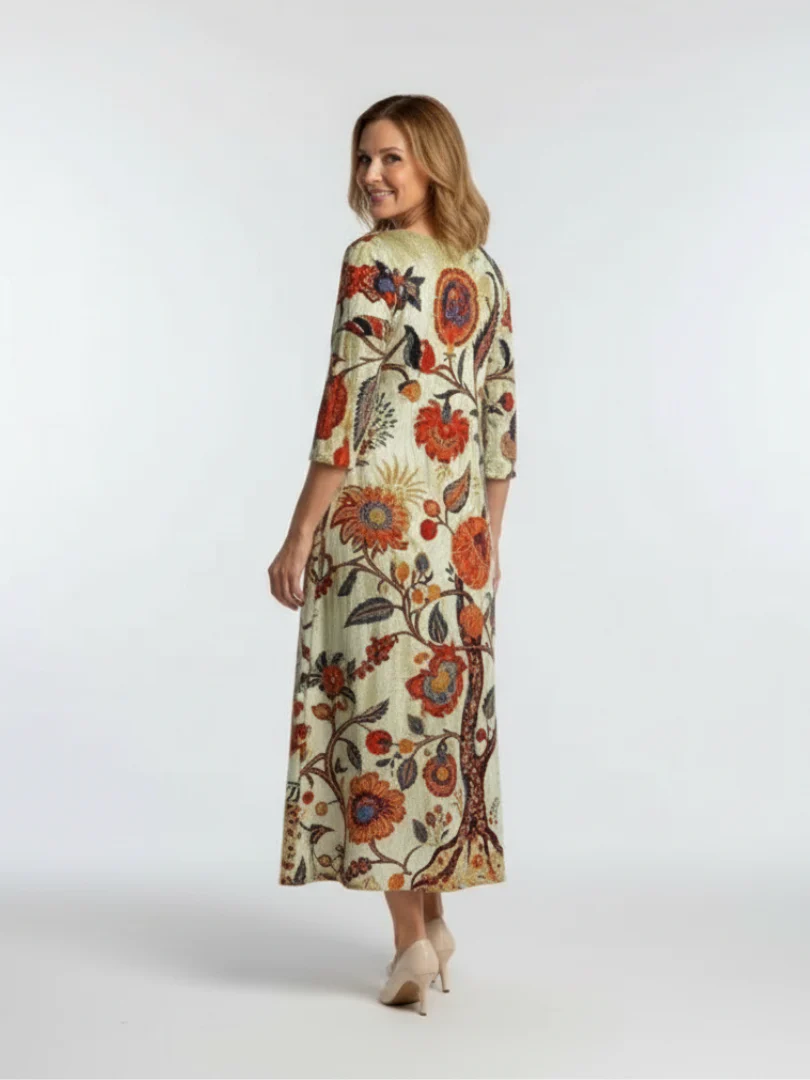 Corisande | V-Ausschnitt Langarm Blumenkleid Midi - Image 3