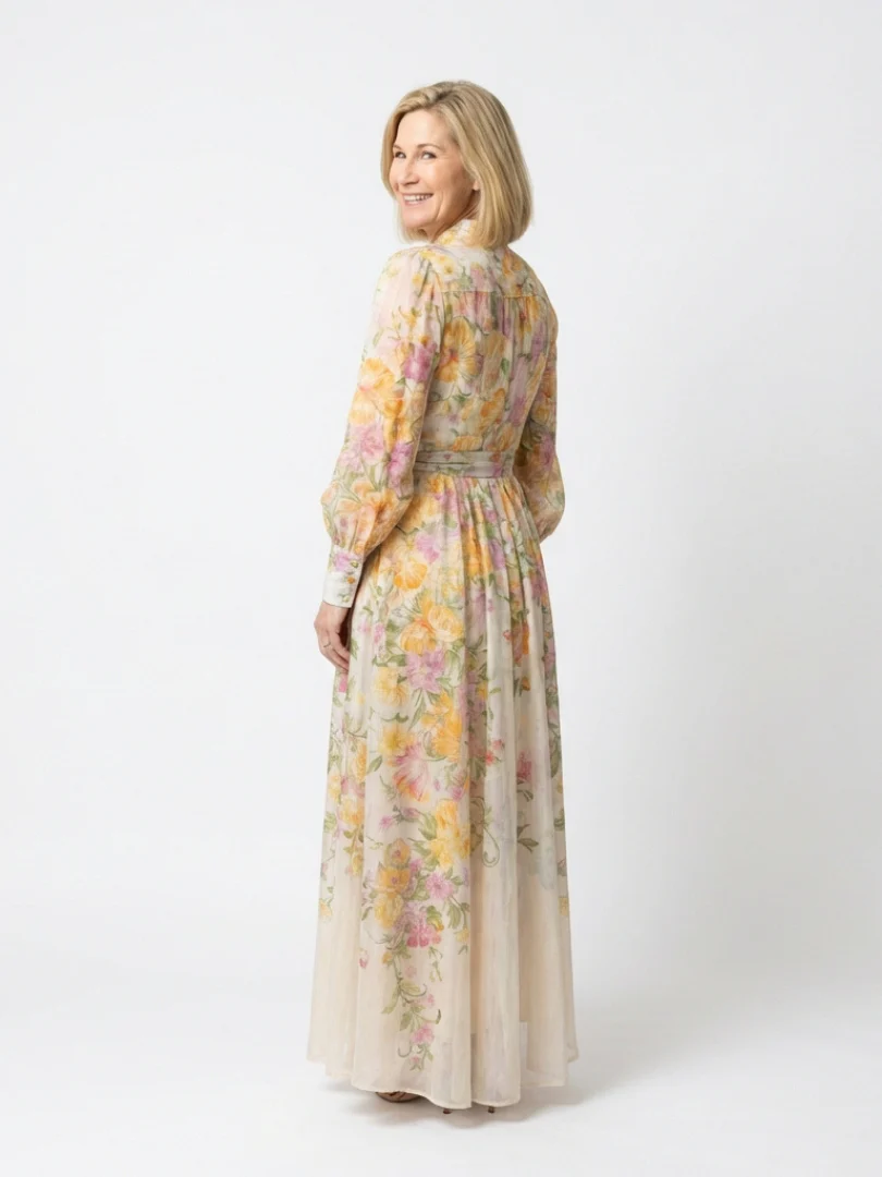 Cressida | Florales, transparentes Maxikleid mit langen Ärmeln - Image 2