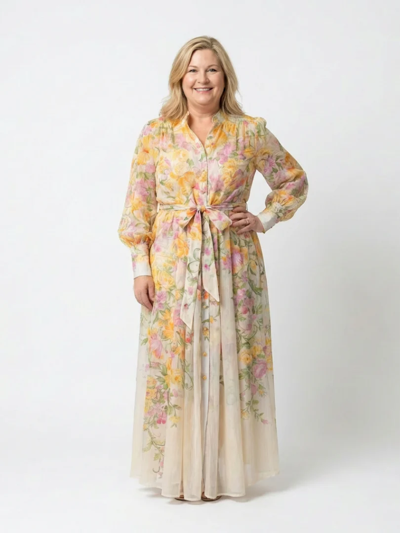 Cressida | Florales, transparentes Maxikleid mit langen Ärmeln - Image 4
