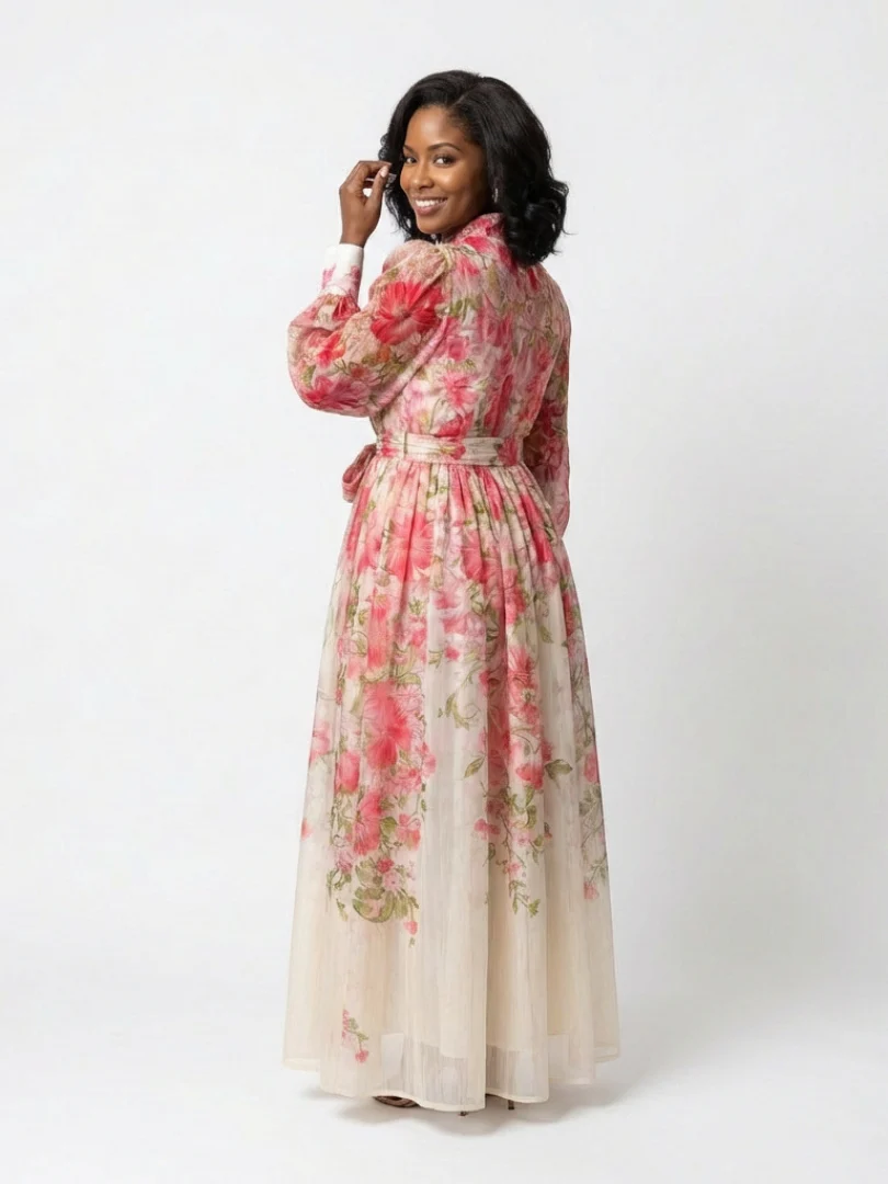 Cressida | Florales, transparentes Maxikleid mit langen Ärmeln - Image 6