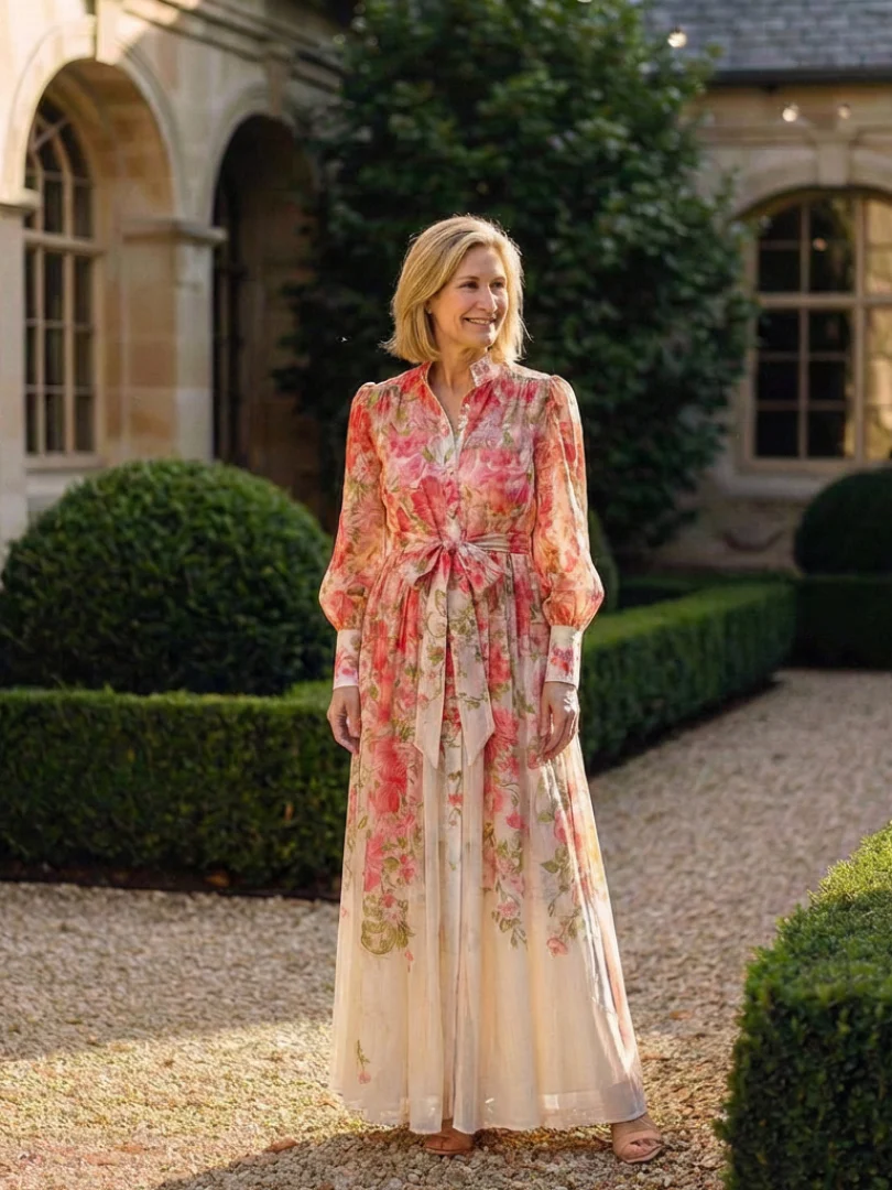 Cressida | Florales, transparentes Maxikleid mit langen Ärmeln - Image 7