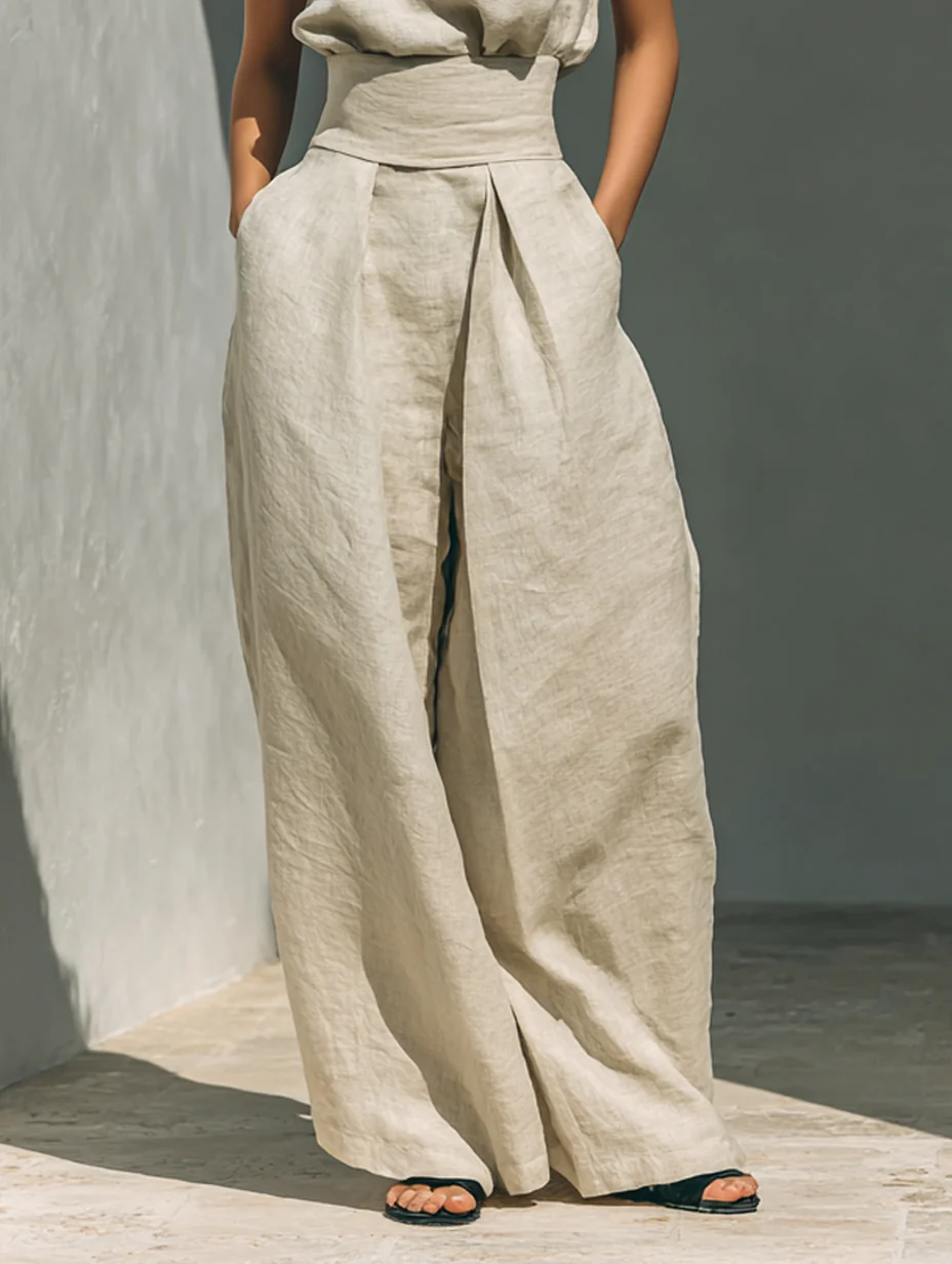 Damen Ärmellose Bluse und Weite-Hosen Ensemble - Image 7