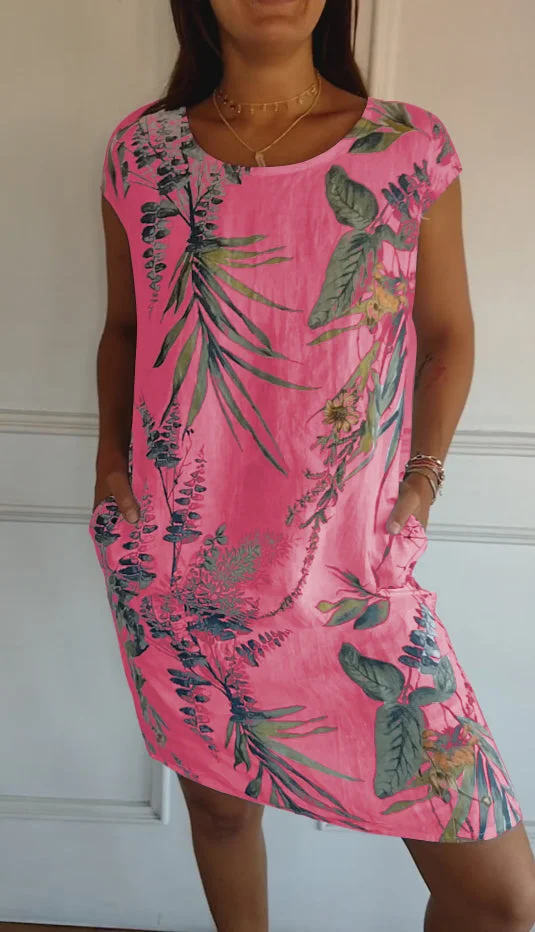 Damen Baumwolle Leinen Bedrucktes Sommerkleid mit Taschen - Image 7