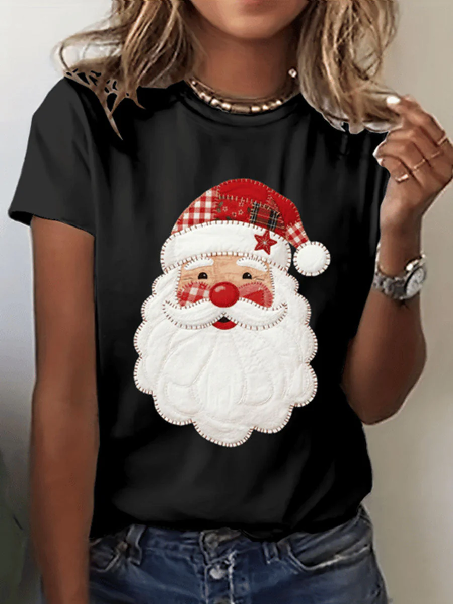 Damen Santa Claus Druck Kurzarm T-Shirt - Image 3