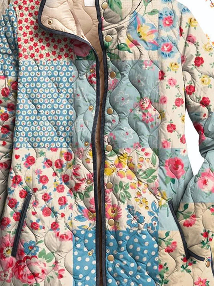 Damen Vintage Charmante Blumenjacke Casual Gep quiltet - Image 2