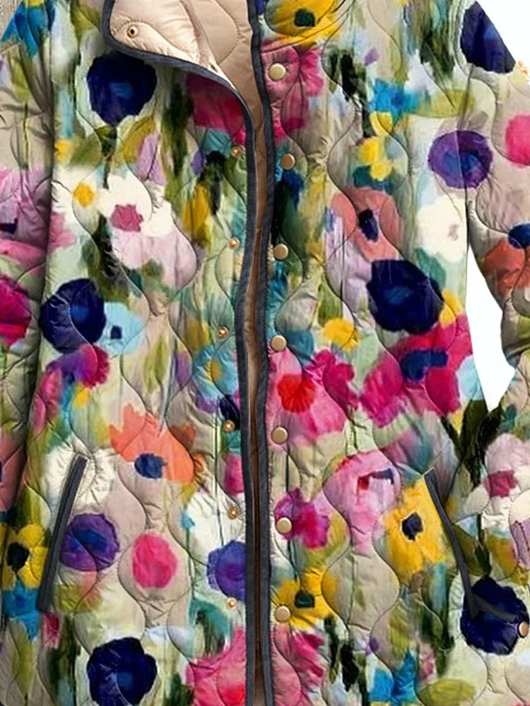 Damen Vintage Charmante Blumenjacke Casual Steppjacke - Image 2