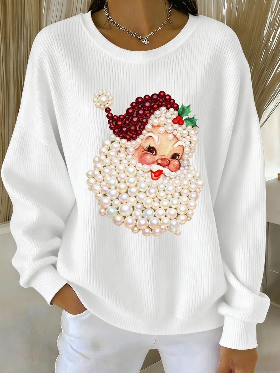 Damen Weihnachts-Pearl Santa Claus Print Freizeitpullover - Image 4