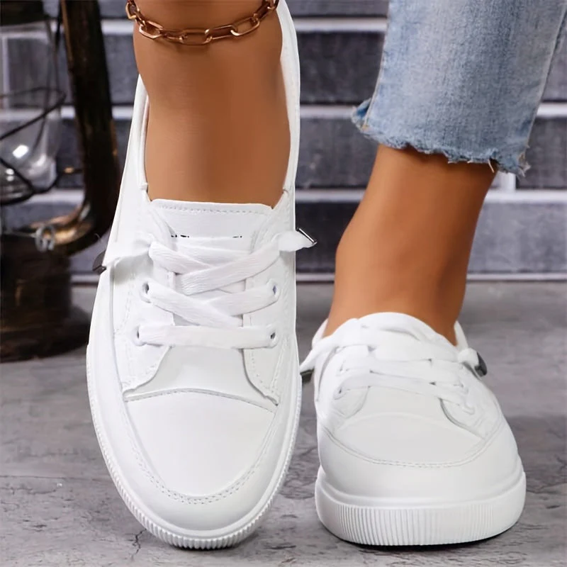 Damen weiße Schnürschuhe flach orthopädisch - atmungsaktive weiche Einlegesohle - Image 2