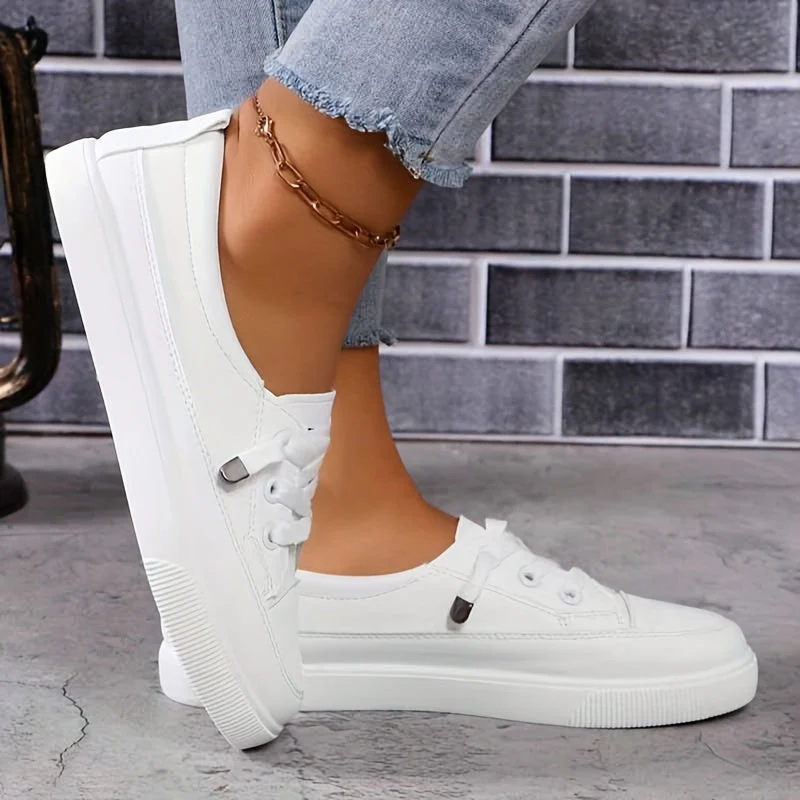 Damen weiße Schnürschuhe flach orthopädisch - atmungsaktive weiche Einlegesohle - Image 3