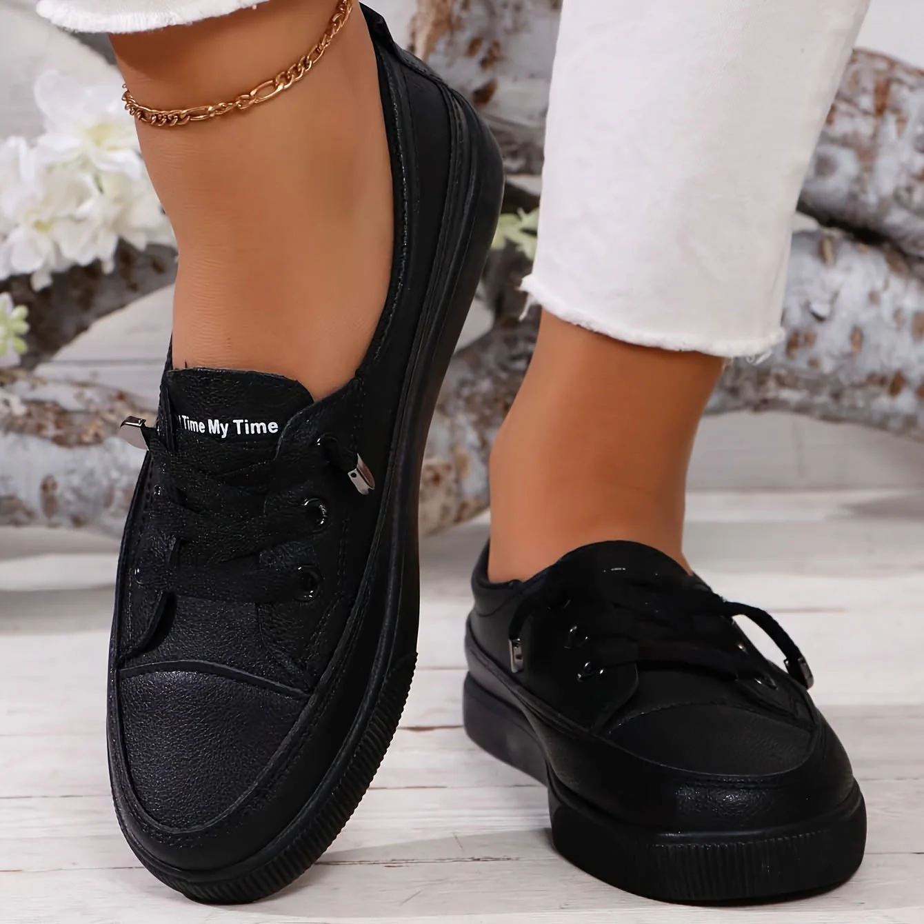 Damen weiße Schnürschuhe flach orthopädisch - atmungsaktive weiche Einlegesohle - Image 4