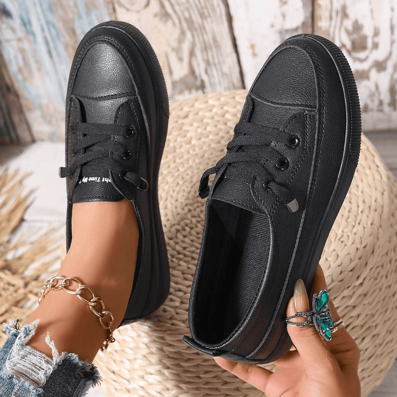Damen weiße Schnürschuhe flach orthopädisch - atmungsaktive weiche Einlegesohle - Image 5