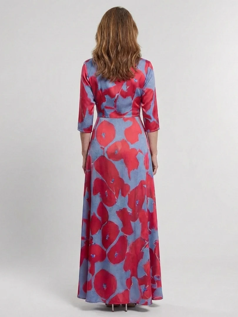 Danielle | Dreiviertelarm V-Ausschnitt Blumen Maxi Kleid - Image 2