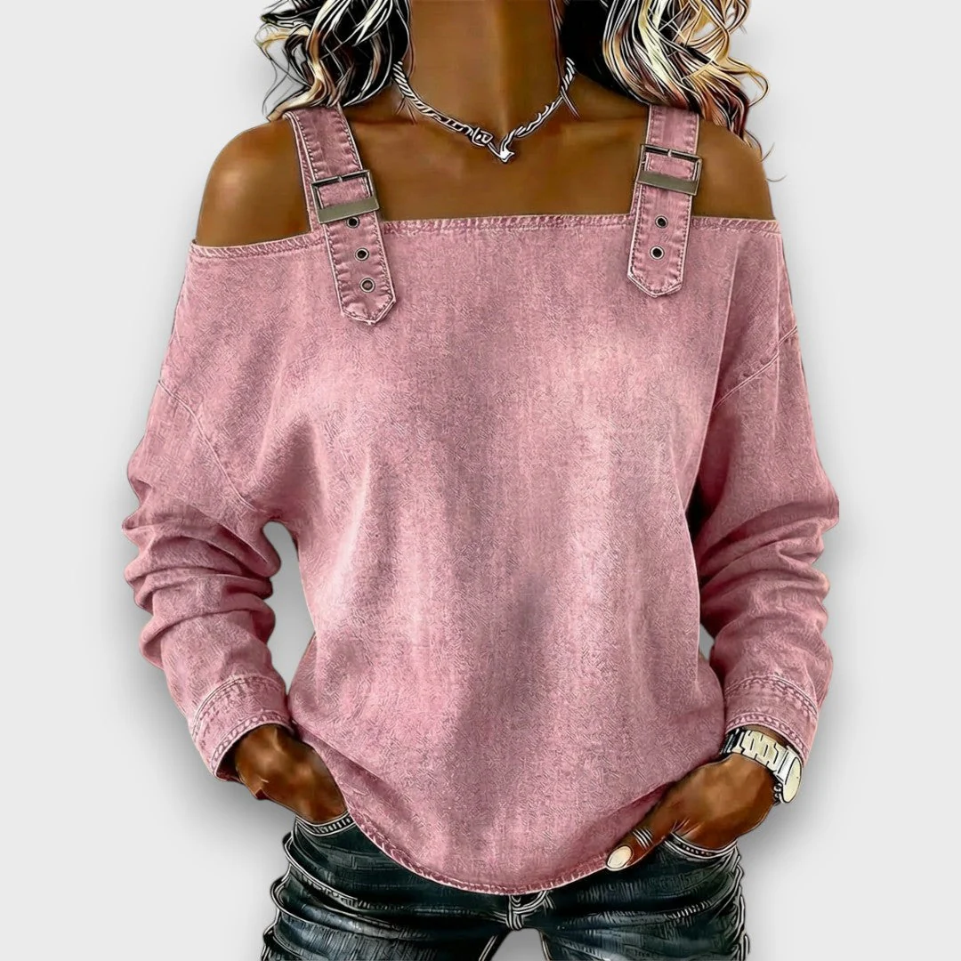 Elama | Off-Shoulder Denim Top - Image 6