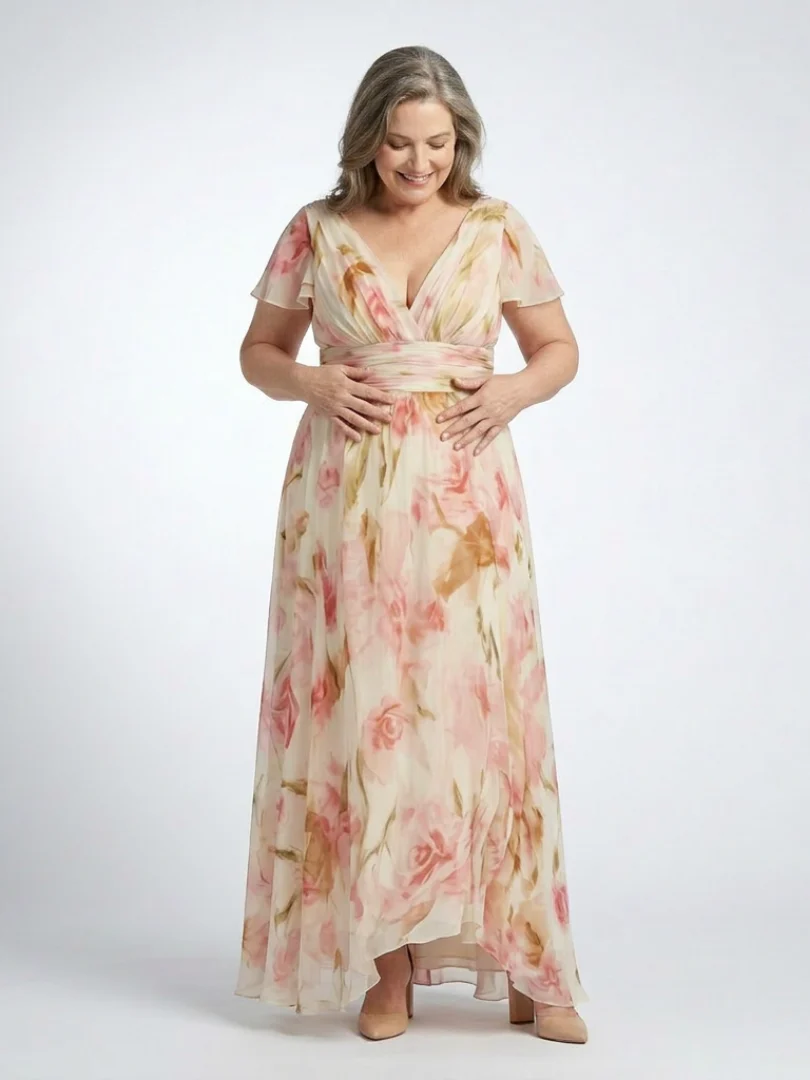 Elara | V-Ausschnitt Kurzarm Blumen Maxi Kleid - Image 2