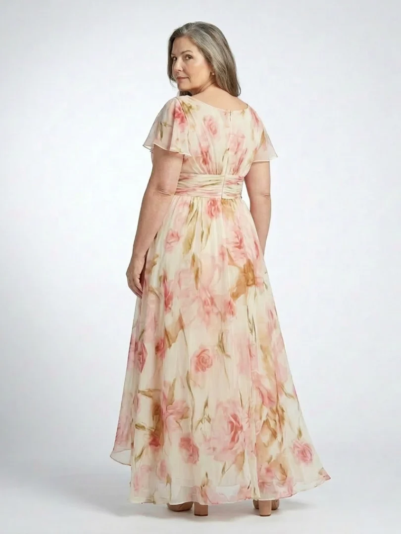 Elara | V-Ausschnitt Kurzarm Blumen Maxi Kleid - Image 3