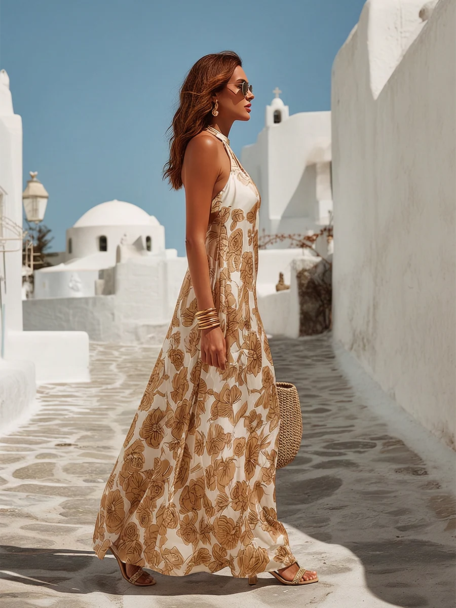 Elegantes Floral Satin Maxikleid für Ihren Urlaub - Image 3