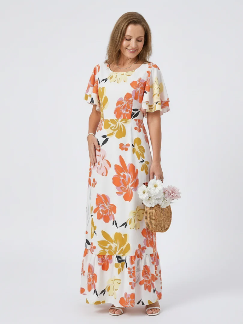 Elowen | Rundhals Kurzarm Schichten Maxikleid - Image 2