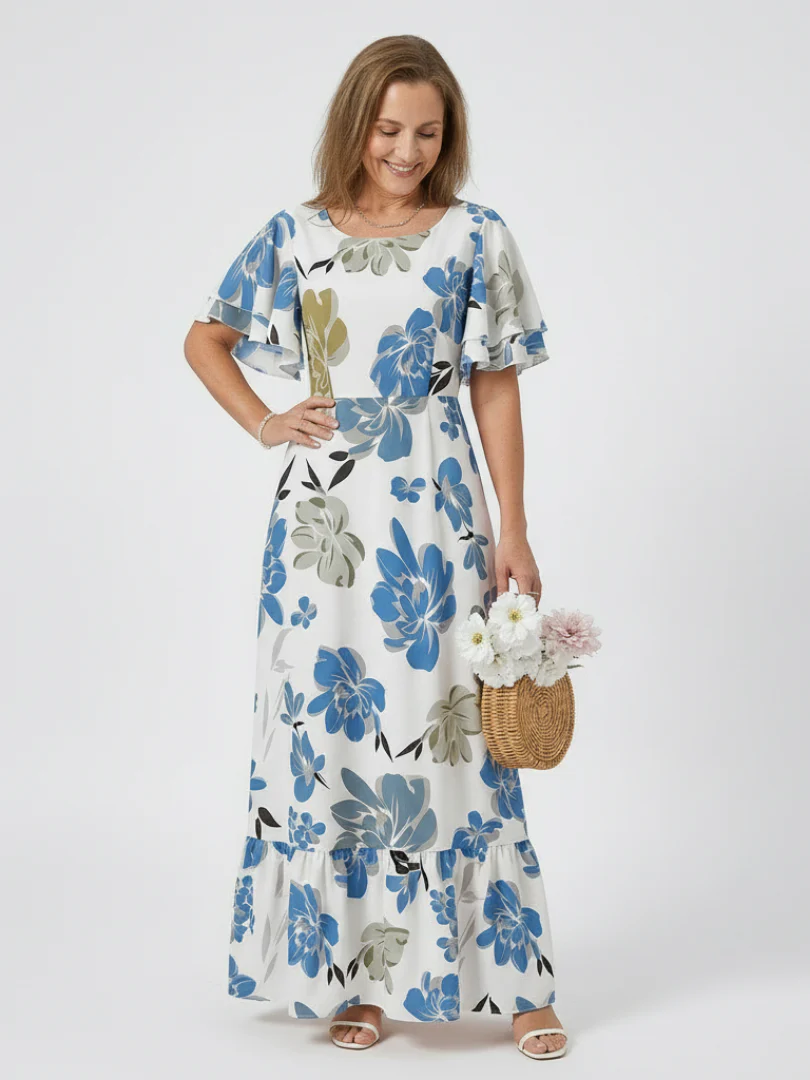 Elowen | Rundhals Kurzarm Schichten Maxikleid - Image 6