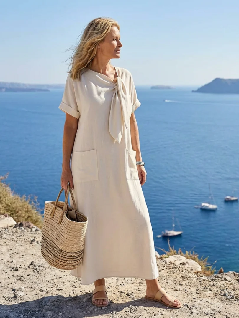 Elowyn | Maxikleid mit Rundhalsausschnitt und kurzen Ärmeln - Image 3