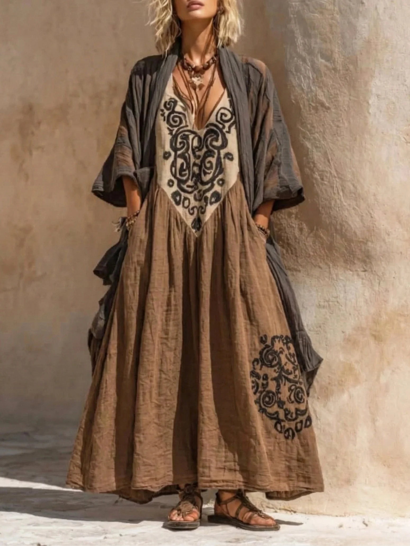 Entspanntes Bohemian Leinen-Baumwoll-Zweiteiler-Outfit - Image 3