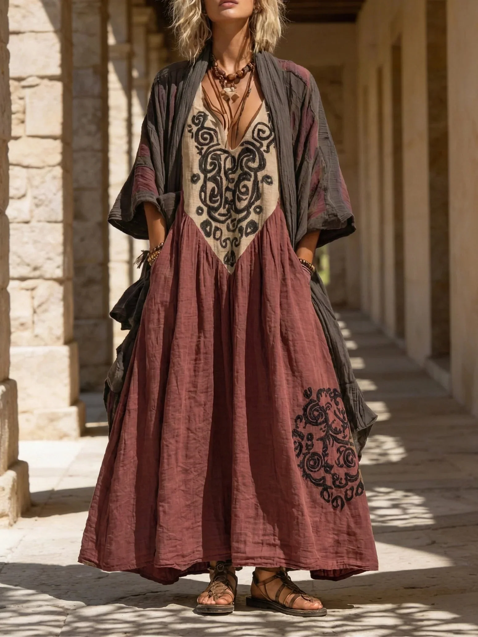 Entspanntes Bohemian Leinen-Baumwoll-Zweiteiler-Outfit - Image 5