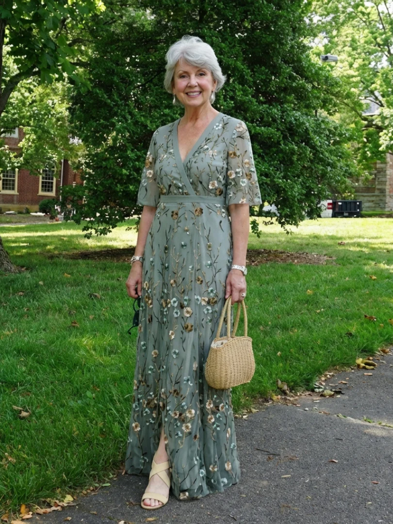 Evadne | Besticktes V-Ausschnitt Maxikleid - Image 7