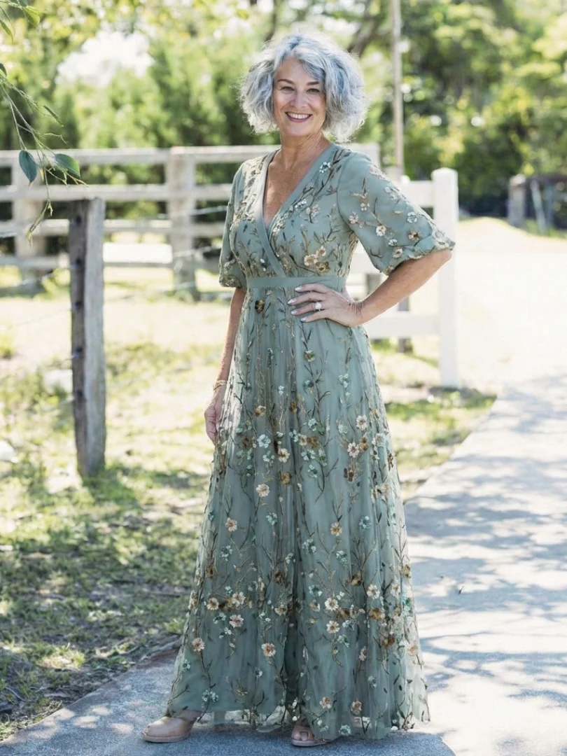 Evadne | Besticktes V-Ausschnitt Maxikleid - Image 8