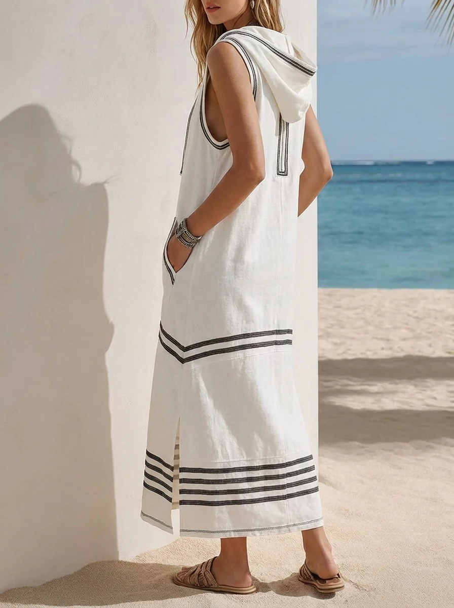 Gestreiftes Ärmelloses Kapuzen-Maxikleid - Ideal für Segelausflüge - Image 3