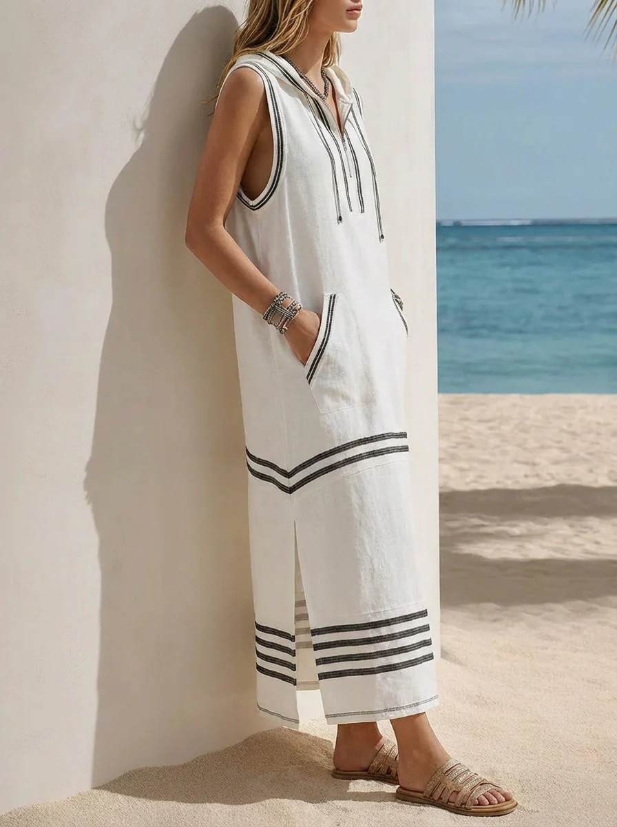 Gestreiftes Ärmelloses Kapuzen-Maxikleid - Ideal für Segelausflüge - Image 5