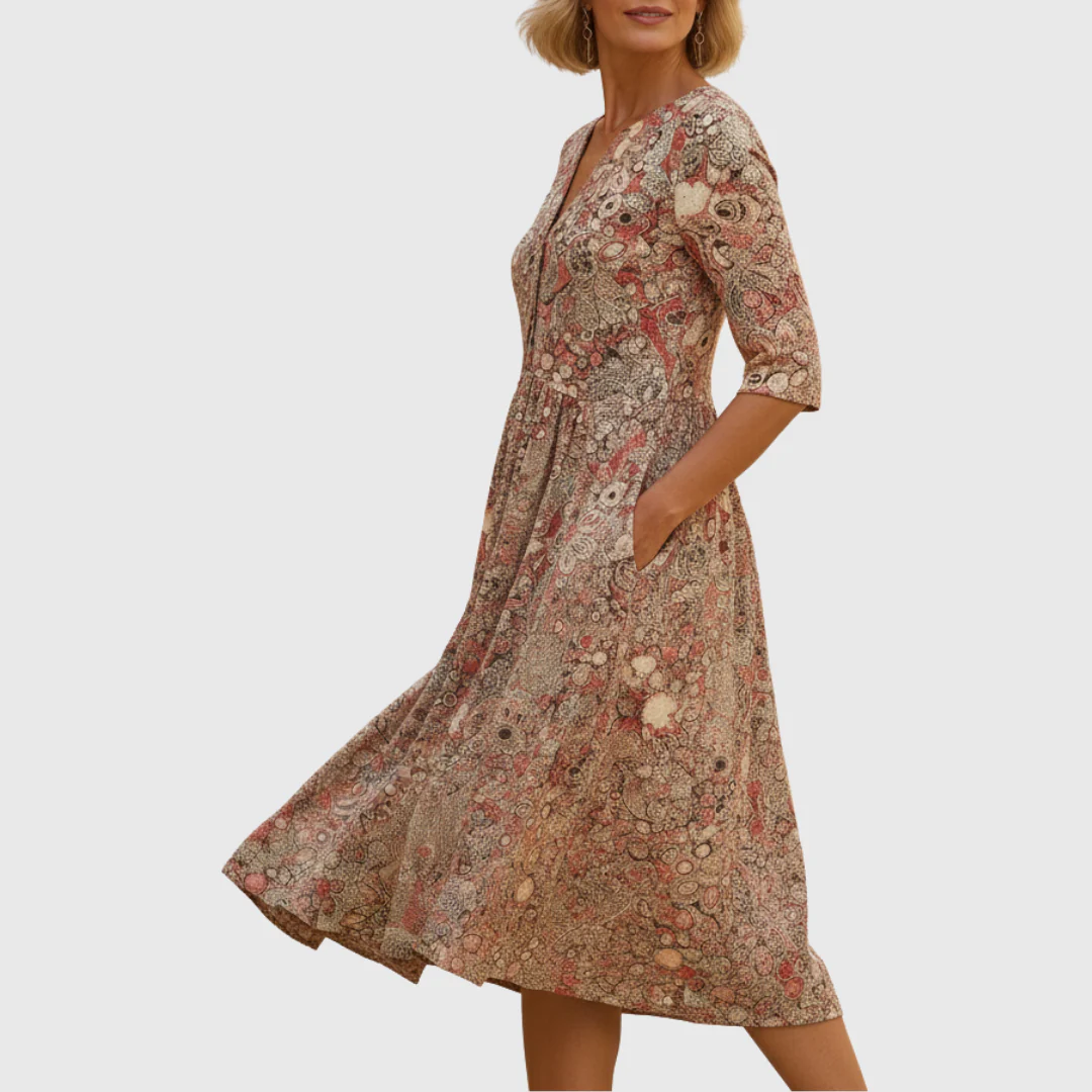 Harlow | Anmutiges V-Ausschnitt Eleganz Midi Kleid - Image 2
