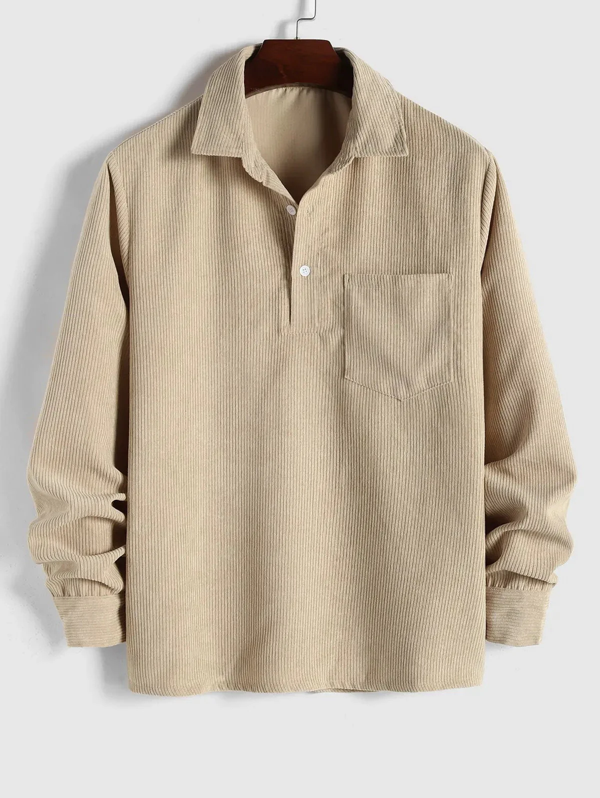 Herren Corduroy Langarmhemd mit halber Knopfleiste - Image 6