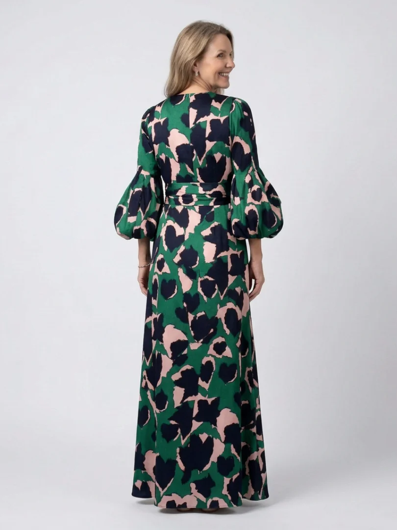 Isolde | V-Ausschnitt Bindegürtel Langarm Maxikleid - Image 2