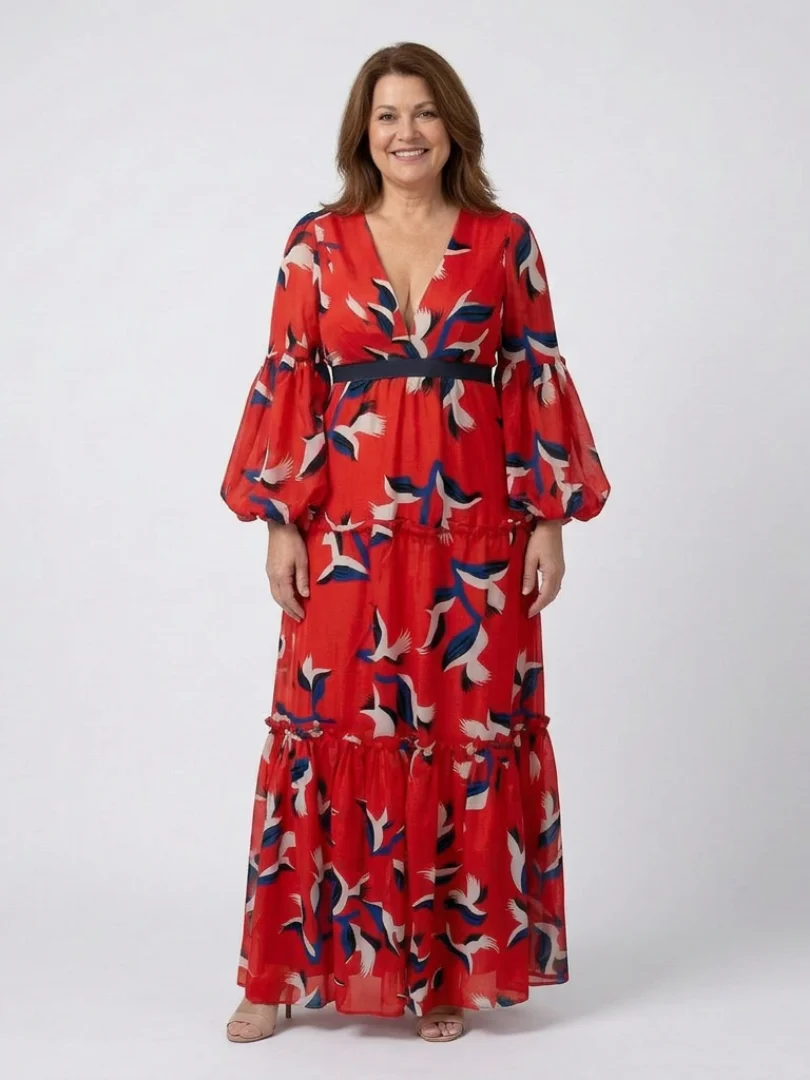 Isolde | V-Ausschnitt Bindegürtel Langarm Maxikleid - Image 7