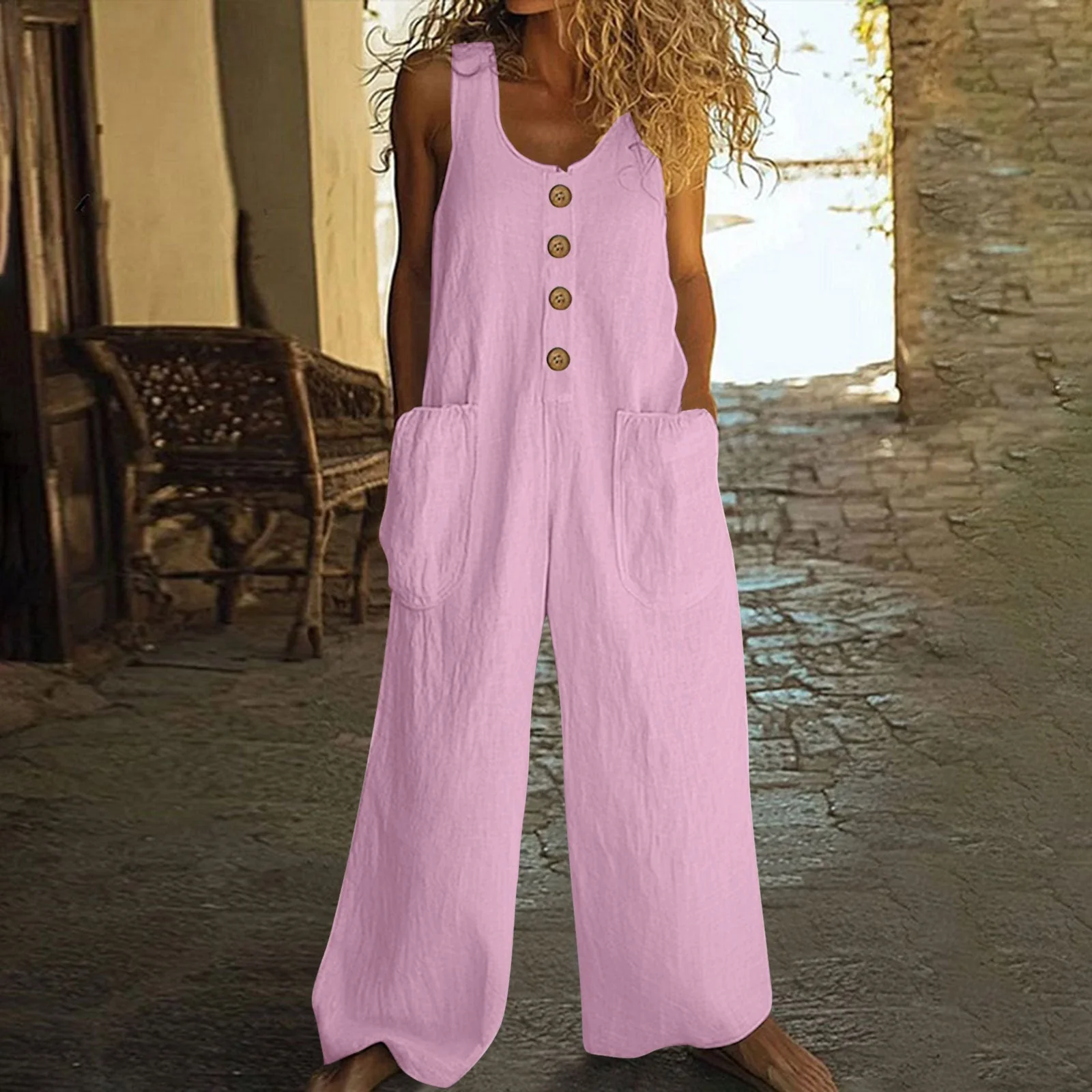 Lässiger Button-Up Jumpsuit mit weitem Bein und Taschen - Image 9