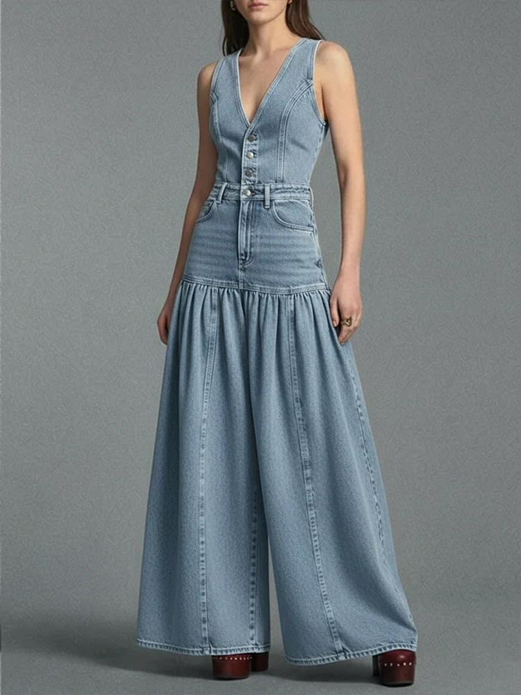 Lässiger Damen-Jeansoverall mit weitem Bein - Image 6