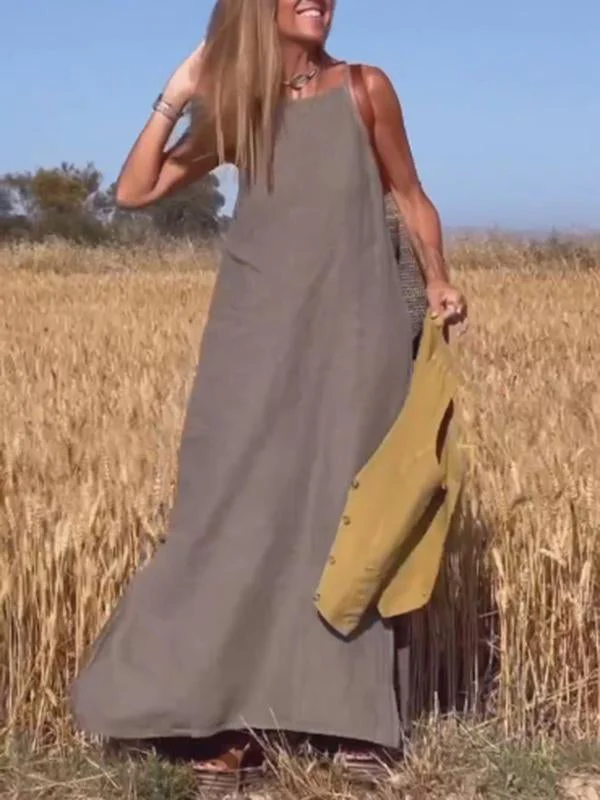 Lässiges langes Kleid aus Baumwolle und Leinen für Damen - Image 4