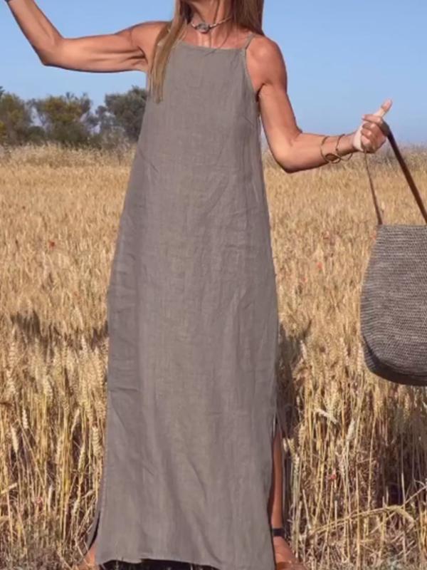 Lässiges langes Kleid aus Baumwolle und Leinen für Damen - Image 5